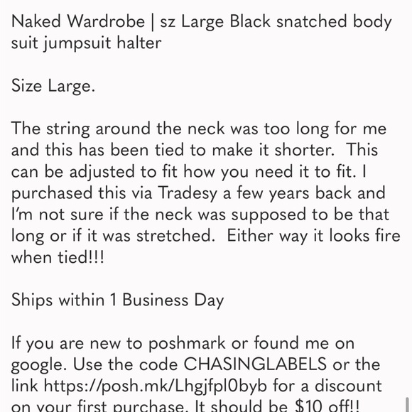 Naked Wardrobe | Size Large Black snatched bodysuit jumpsuit halter onesie - Picture 11 of 11